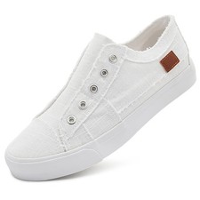 Women's Slip on Shoes Non Slip Fashion Canvas Sneakers Low Top Casual ShoesWh...