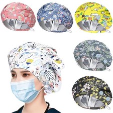 6PCS Bouffant Scrub Caps Women Bouffant Caps with Button and Sweatband Scrub ...