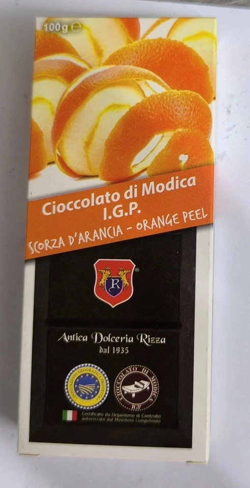 CIOCCOLATO DI MODICA SCORZE D' ARANCIA DOLCERIA RIZZA DAL 1935 100 G