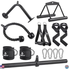 SERTT Ultimate Workout Cable Attachments - LAT Pulldown Bars & Rope Included