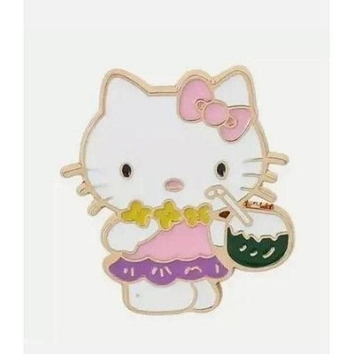 Hello Kitty Tropical Hula Girl Enamel Pin Hawaiian Coconut Drink Gold Tone Flair