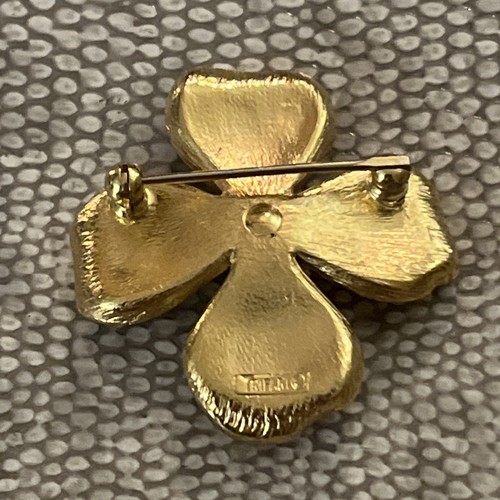 Crown Trifari PIN Signed Vtg DOGWOOD Flower Blossom Brushed Gold Tone Brooch - Bild 4 von 4