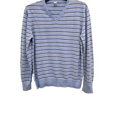 GAP size Large Preppy Business Casual V Neck Striped Pullover Knit Sweater Blue