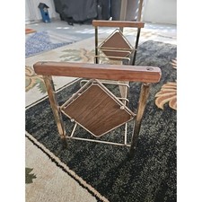 Vtg Wire Record Album Holder Rack Metal Gold Tone With Wood Mid Century Music