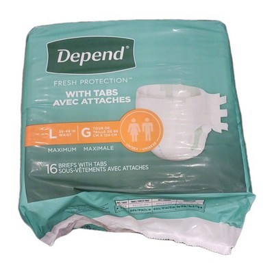 Depend Fresh Protection Unisex Underwear Size Large w/ Tabs 16 Count