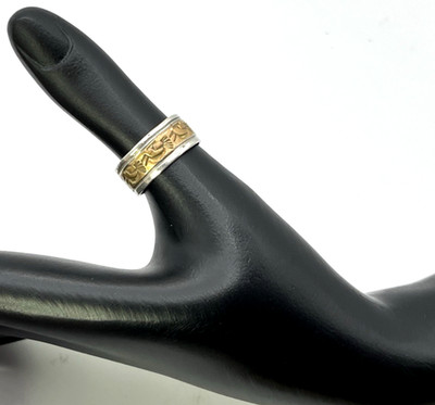 12k GF & Sterling Silber HANDGEMACHTER STAMMESGESCHICHTENERZÄHLER Bandring 925 Größe 8