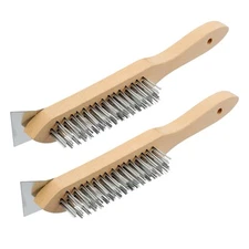 Stainless Steel Wire Scratch Brush, 12 Inch Wooden Handle Wire Brush with Met...