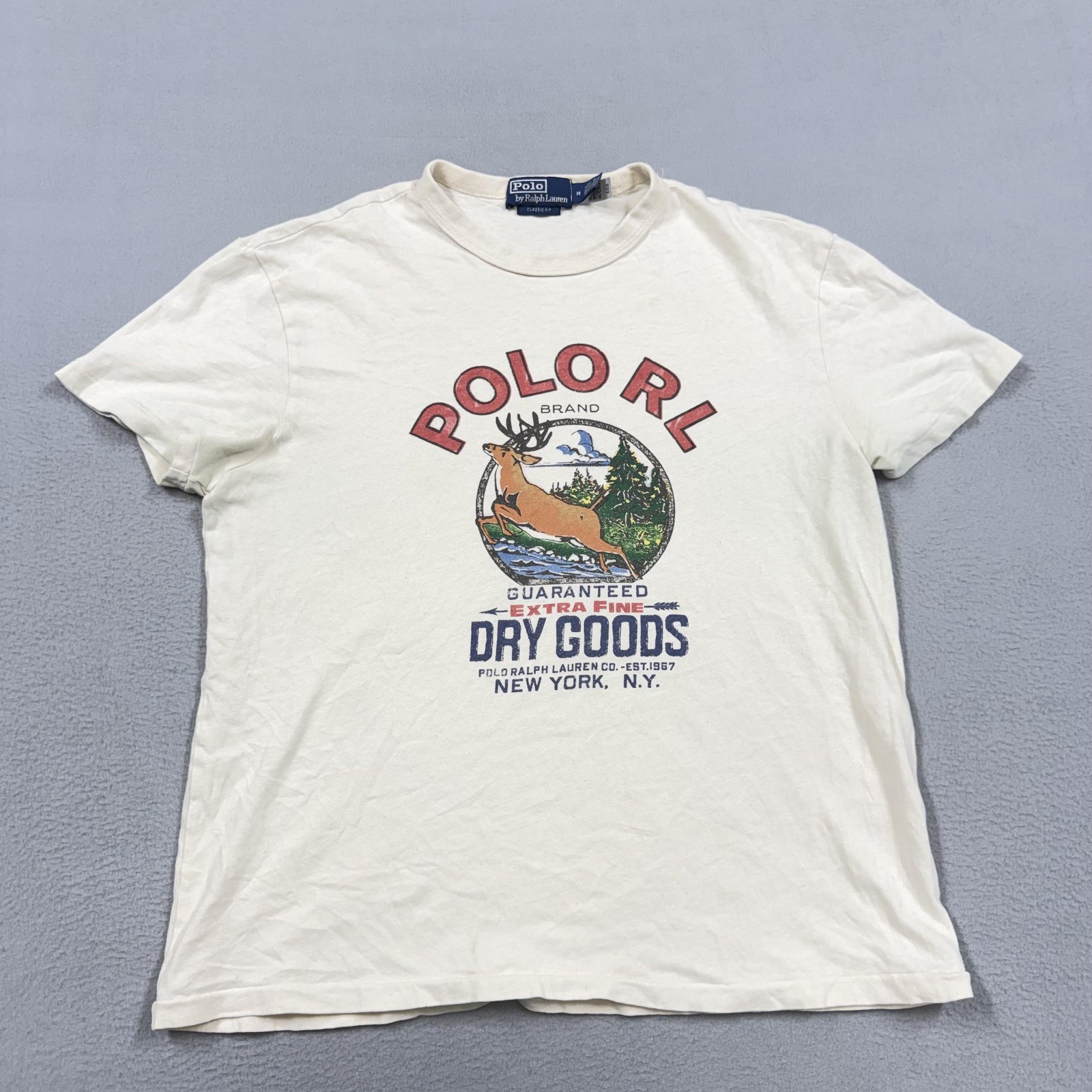 Polo Ralph Lauren Shirt Mens Medium White Deer Dry Goods Graphic Tee Classic Fit