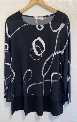Jess & Jane Black & White Abstract Circles Lagenlook Tunic Top Size 1X