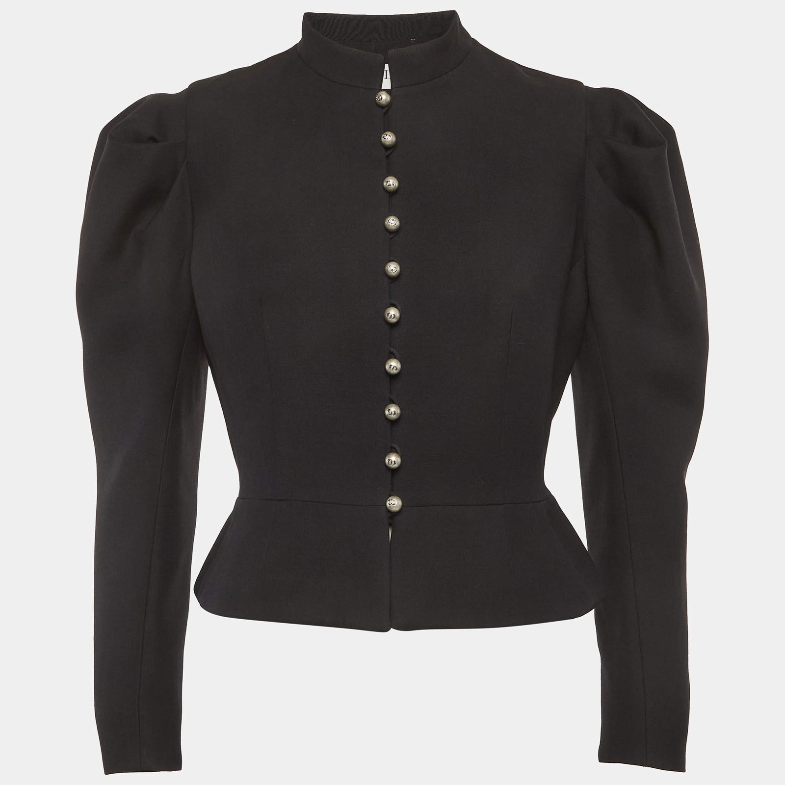 Christian Dior Black Wool Blend Crepe Cropped Puffed Sleeve Blazer M
