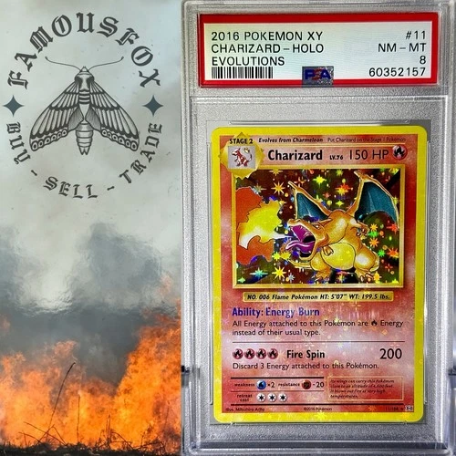 2016 POKEMON XY EVOLUTIONS #11 CHARIZARD-HOLO PSA 8 NM-MT ! AWESOME HOLO BLEED !