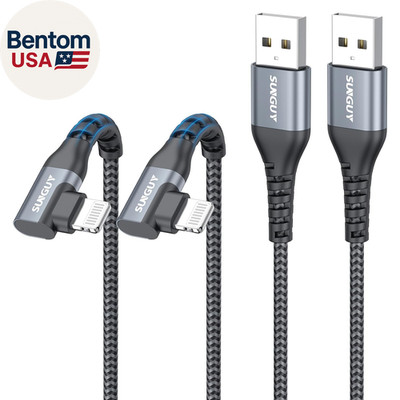 USB-A to Lightning Cable [1FT 2-Pack] Right Angle, Mfi Certified USB to Lightnin