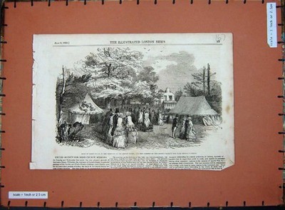 Original alter antiker Druck 1853 Verkauf ausgefallenes Werk Harlesden Haus Kirche Missionen