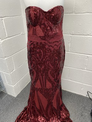 CLUB LONDON Kleid formeller Anlass/Abschlussball burgunderrot Fischschwanz Pailletten Größe L/XL.PS