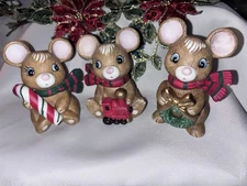 VTG Homco Christmas Mouse Figurines #5210 3ct Home Interiors & Gifts