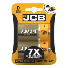 JCB Super Alkaline D Batteries 2x Long Lasting Cells for Remote Controls