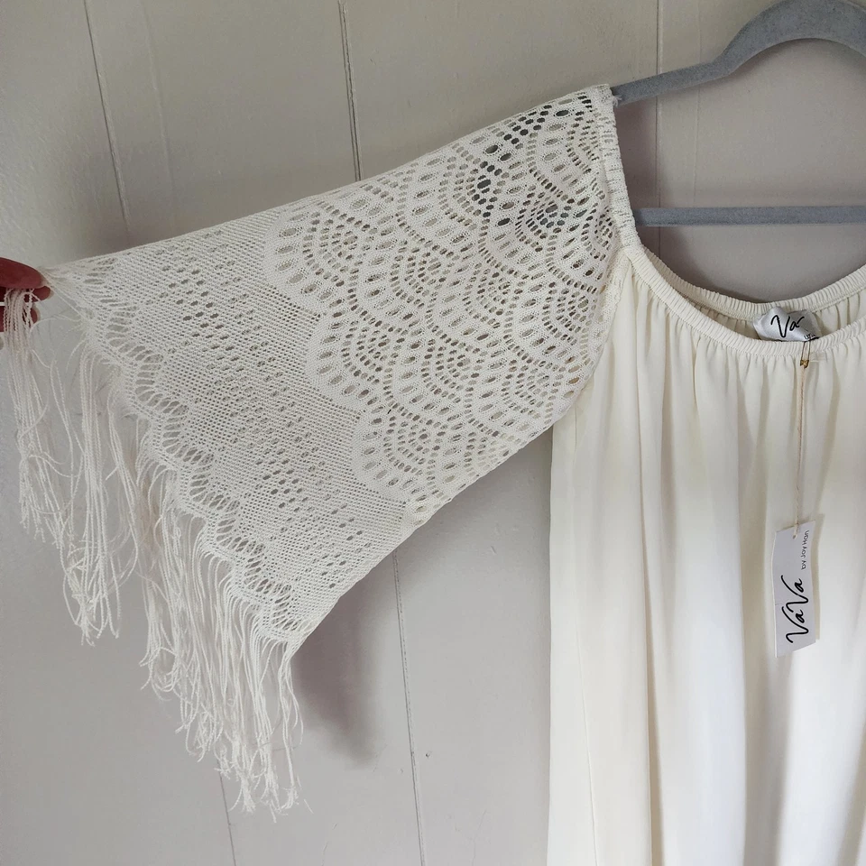 NWT Vava by Joy Han Cream Tassel Dress Size S Soft White Boho Beach Resort - Image 3 of 4