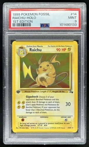 1999 Pokemon Fossil 1st Edition Raichu #14/62 PSA 9
