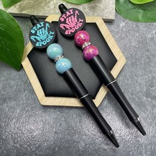 2 PC Handmade Silicone Acrylic Beads Black Ink Pen Set Stay Spooky New C1489
