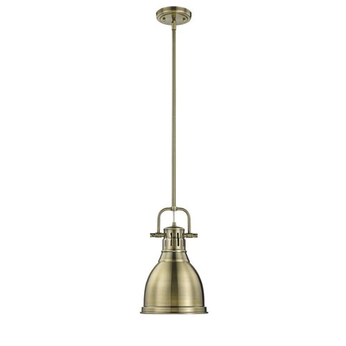 Golden Lighting Duncan AB 1-Light Aged Brass Pendant with Aged Brass Shade - Picture 2 of 4