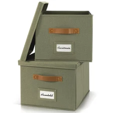 Best ZICOTO Decorative File Organizer Box Set of 2 - Collapsible Linen Filing