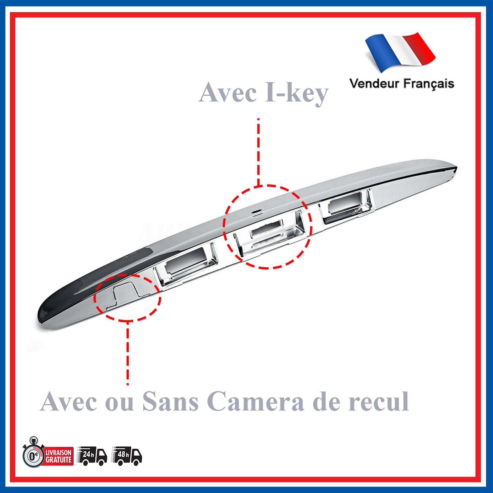 Baguette de coffre Qashqai J10 poignée hayon arrière chromée 2007-2013