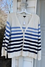 NWT Talbots Pretty Cream Blue Stripes Long Sleeve Cardigan 3X 22W 24W