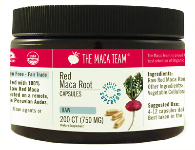 Raw Organic Red Maca Capsules - Fresh Harvest from Peru - 750 Mg, 200 Ct