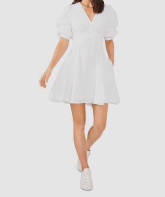 1.State Women's Bubble Sleeve V Neck Dress - White - Size XXS - Ultra White