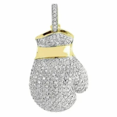 14k Yellow Gold Plated 2CT Round Cut Real Moissanite Boxing Gloves Pendant
