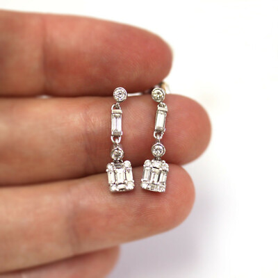 Massive 14k Weißgold Ohrhänger 0,8 ctw natürlicher Baguette-Diamant (G-H, SI)
