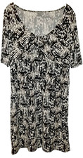 Ann Taylor 14 XL 12 Midi Dress Stretch Slimming brown beige graphic pattern