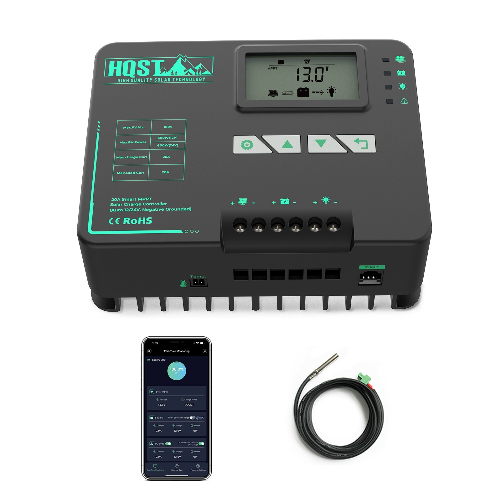 HQST 20A 12/24V MPPT Solar Charge Controller for Gel Sealed 