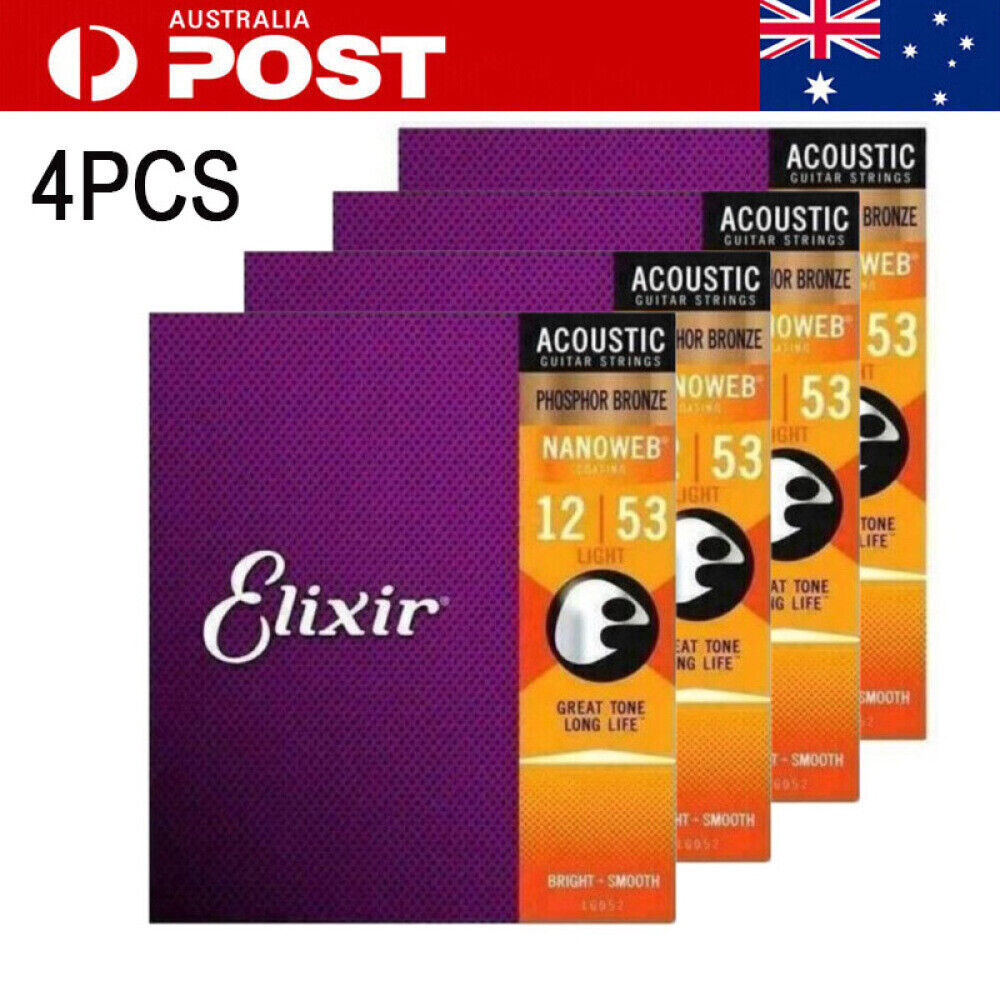 4Pack 6 Strings Elixir Acoustic Guitar Strings Phosphor Bronze 12-53 16052 LIGHT