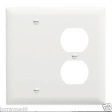 COMBINATION WALL PLATE, 1 BLANK  1 DUPLEX RECEPTACLE, TWO GANG, WHIT
