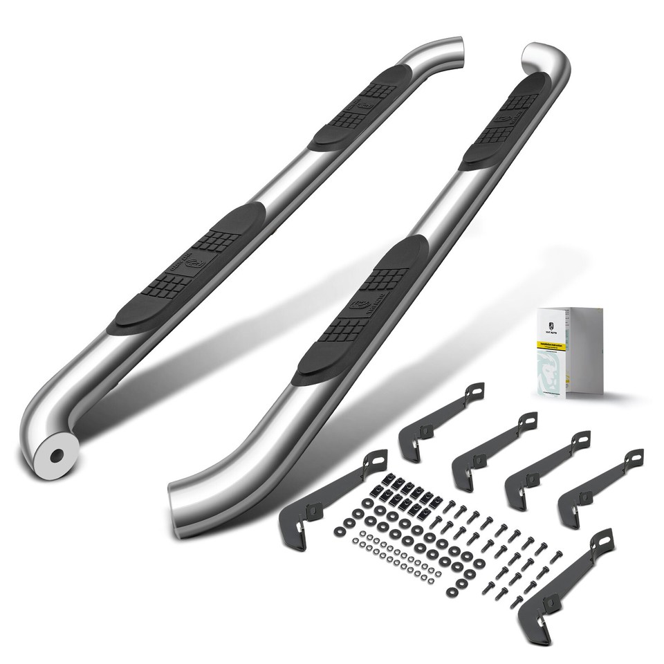 3-Inch Chrome S/S 304 Round Side Step Bars – Fits 2008-2019 Toyota Highlander SUV (Pair, Rocker Mount)
