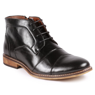 Black Men's Cap Toe Formal Dress Casual Oxford Ankle Boots