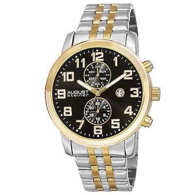 NEW August Steiner AS8175TTGB Mens Swiss Month Date GMT Black Dial TwoTone Watch
