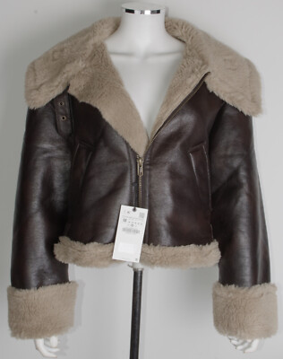 Giacca Aviatore Zara Marrone Contrasto Finta Pelliccia Di Shearling - Foto 5