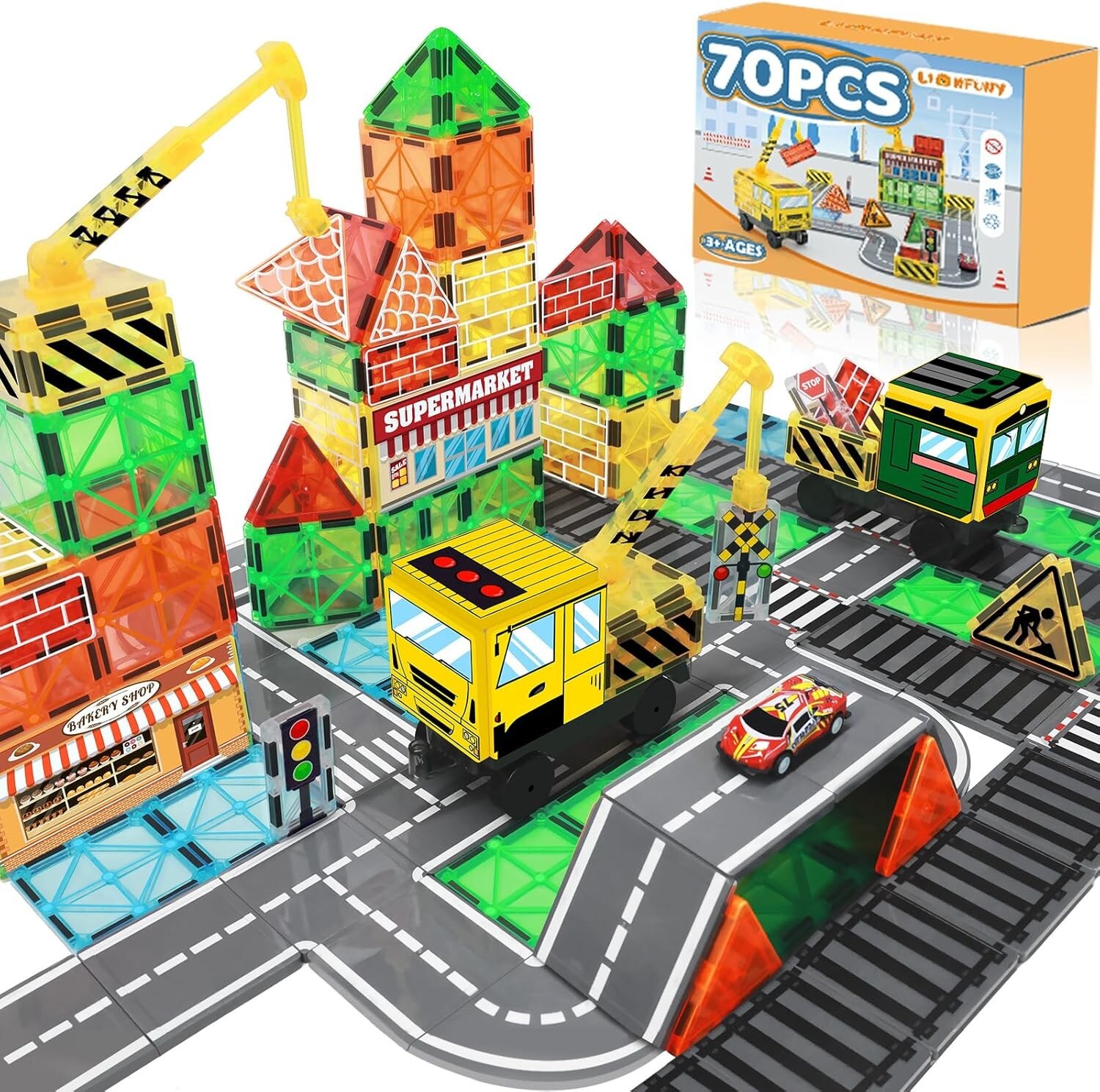 Interactive City Construction Magnetic Blocks - Safe, STEM Toys for Ages 3-12