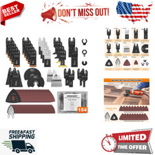 154pc Oscillating Multi Tool Blades Curved Saw Metal Wood Sandpaper Complete Kit