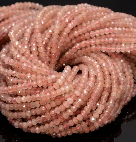 3X2MM ERDBEERE LEPIDOKROZIT QUARZ EDELSTEIN MIKRO FACETTIERT LOSE PERLEN 15,5" - Bild 4 von 4