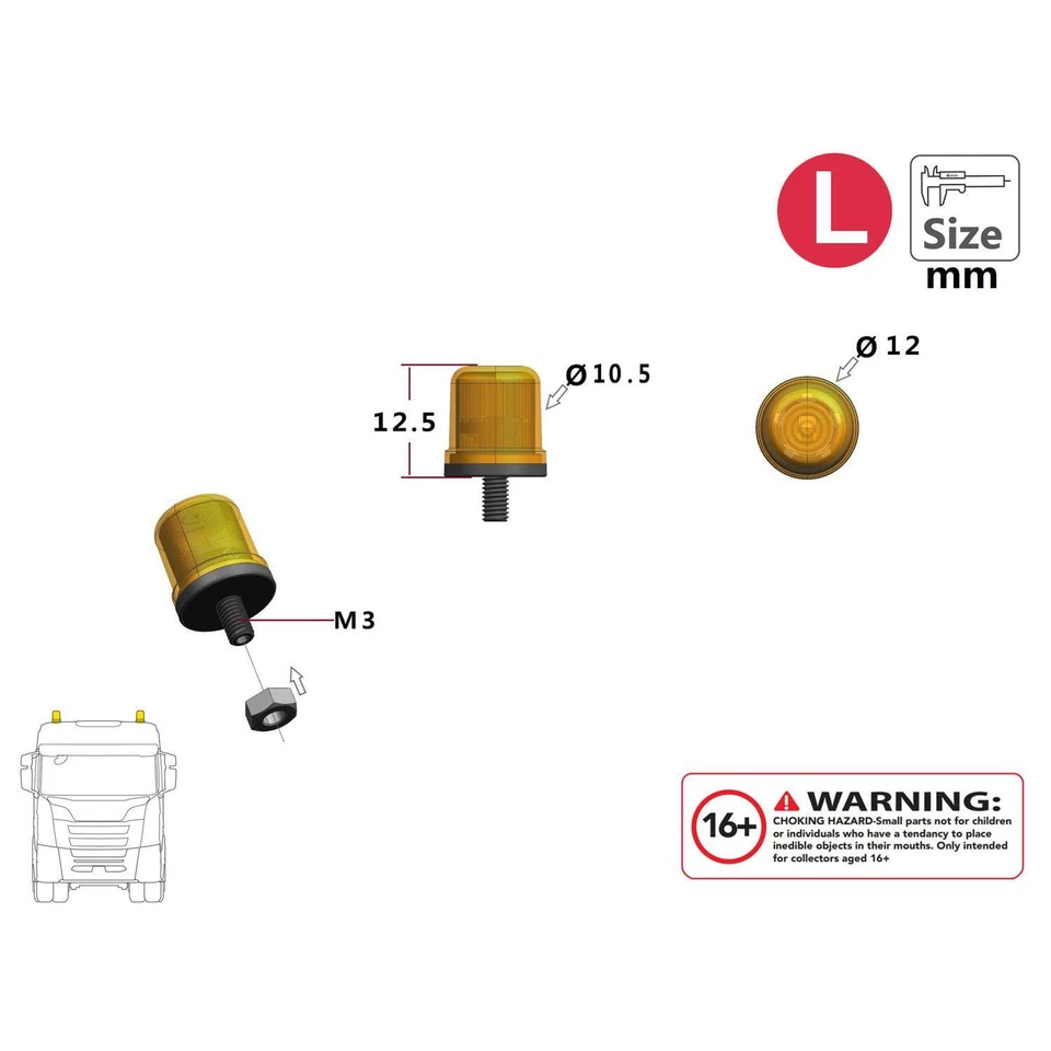 3V Kunststoff 360°Drehbares Warnlicht für DIY TAMIYA 1/14 RC Bagger Dozer - Bild 4 von 4
