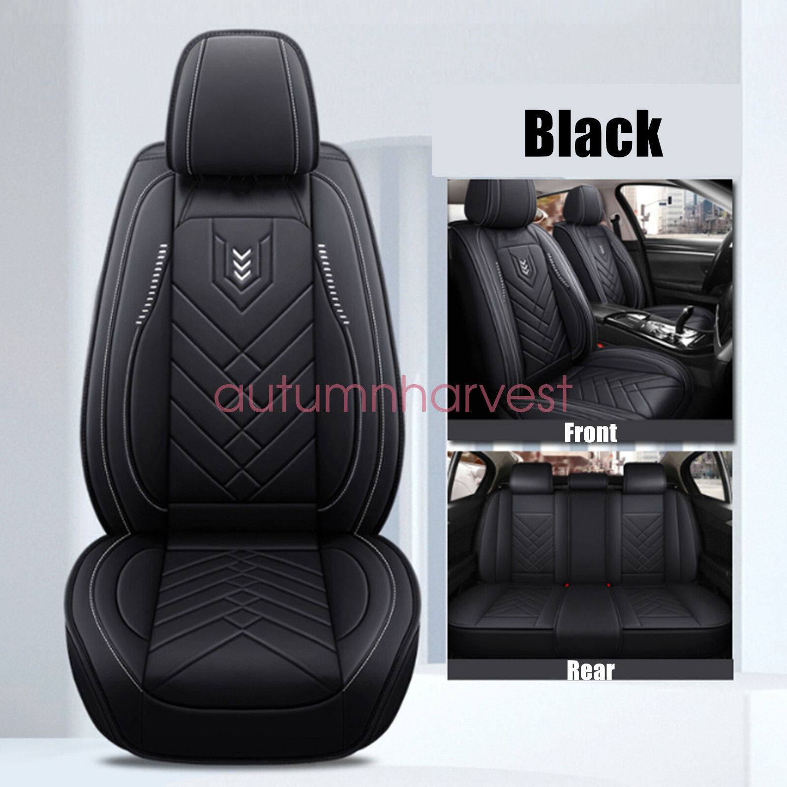 Faux Leather Seat Cover Front + Rear Protector Cushion Full Surround For Nissan
