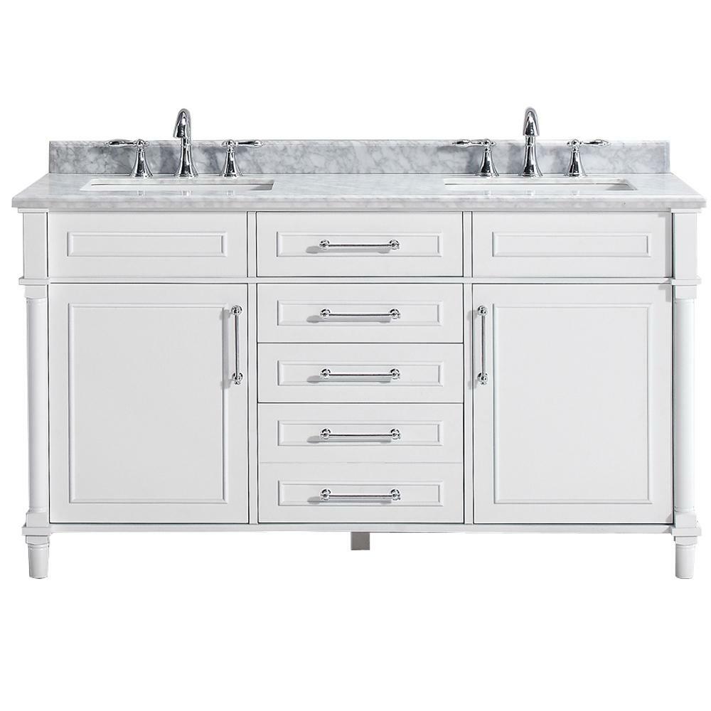 Jensen By Elements Blue 30 Inch Bathroom Vanity Carrara Marble Top Wood Legs For Sale Online Ebay