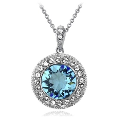 Silberfarbene Aqua & klare europäische Kristalle Heiligenschein Halskette