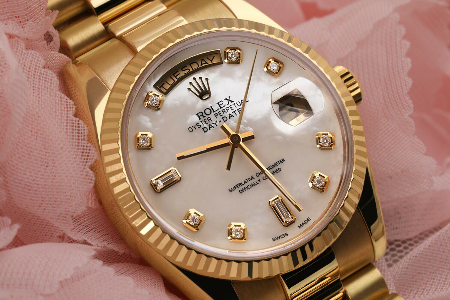 aftale Strålende forsvinde Rolex Day Date 36 mm White Mother Of Pearl Diamond Dial Presidential Gold  Watch | eBay