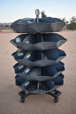 USED FRICK GALLAGHER ROTABIN ROTATING ORGANIZER 5 LEVELS, 10 BINS EACH LEVEL