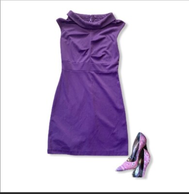 FINAL TOUCH Women s Size Medium M Dress Cap Sleeves Collared Purple Shift Dress