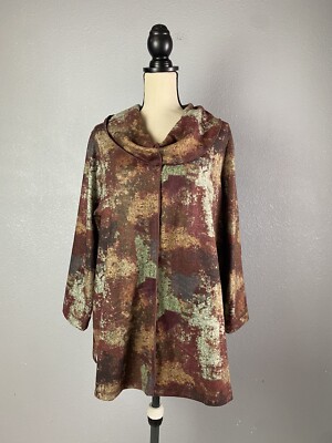 Ali Miles Women s Brown ABSTRACT Brushed Knit Top COWL Neck Sweater 2X